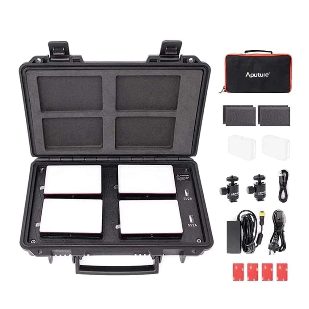 

Aputure AL MC 4-Light Travel Kit Photography Studio Mini LED light RGBWW 3200K-6500K HSI Color Control with Charging Case