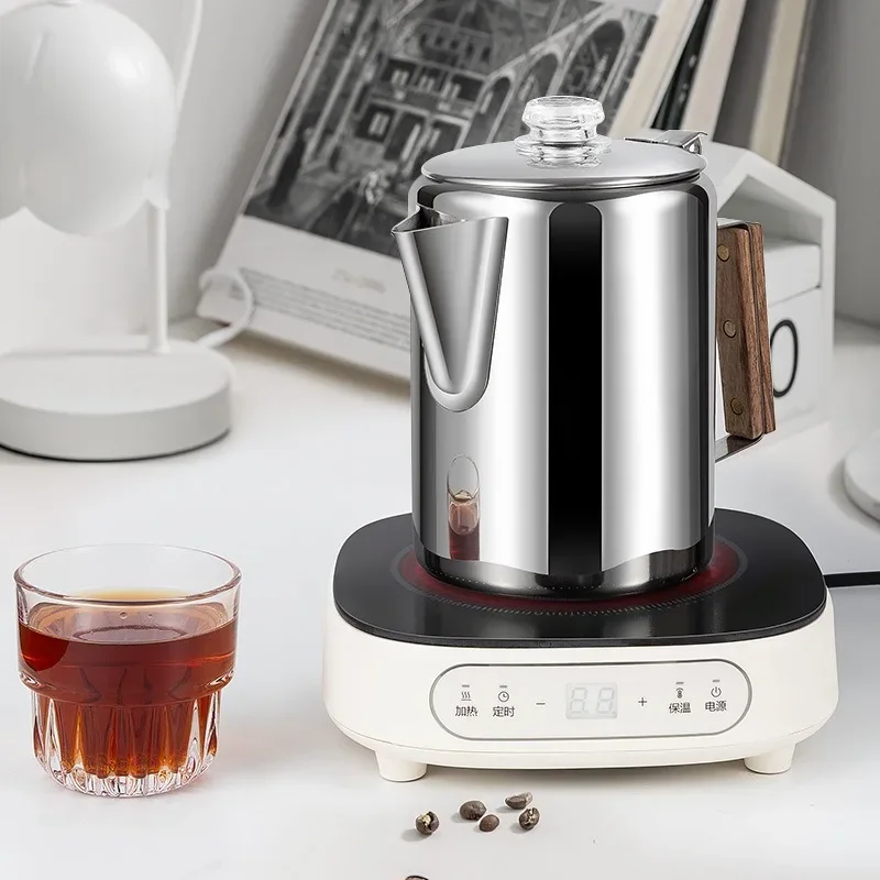 Stainless Steel Coffee Percolator Wooden Comfort Grip Handle Stovetop Coffee Maker Portable Easy Pour Pot for Home Camping Use