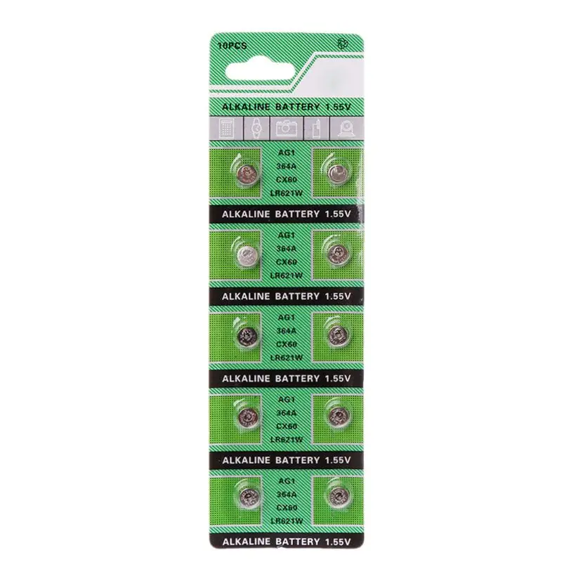 

10Pcs Watch Battery AG1 1.55V 364 SR621SW LR621 621 LR60 CX60 Alkaline Button Coin Cell Batteries