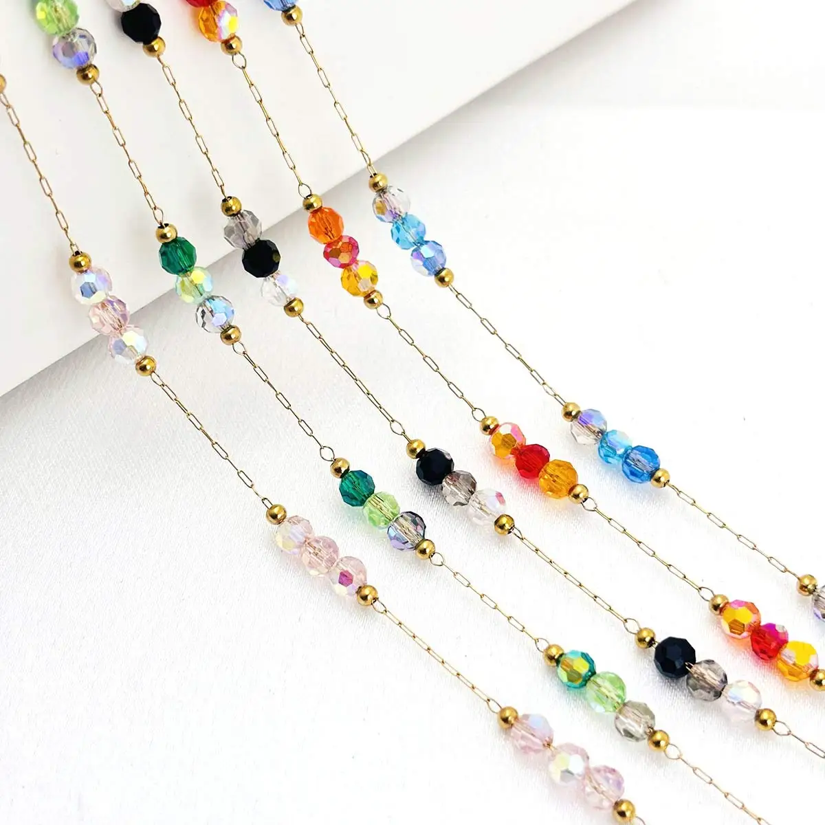 5M Gold Tone Link Chain Multicolor AB Color Glass Crystal Beads Handmade Tassels Bracelet Hairpin Necklace DIY Crafts Accessorie