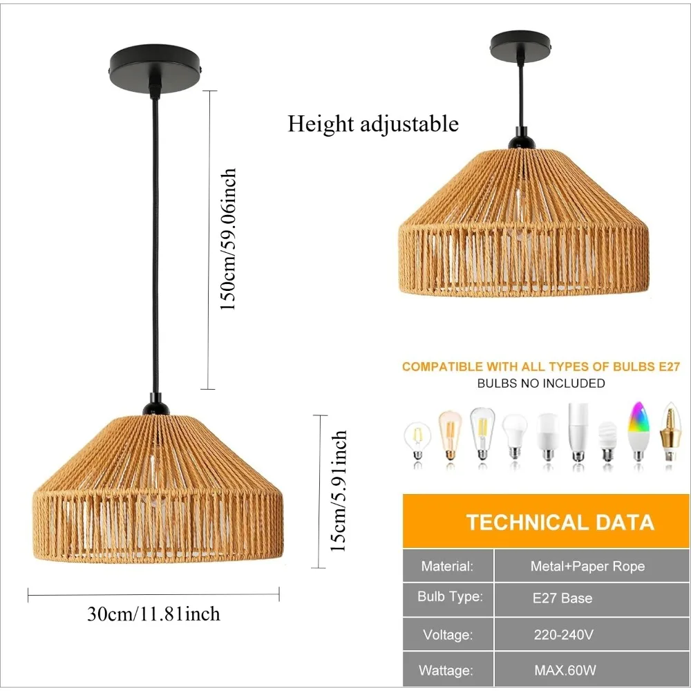 JOYINLED الحديثة LED الثريات 30 سنتيمتر المنسوجة الطبيعية غرفة المعيشة الطعام ثريا تركب بالسقف E27 عاكس الضوء للديكور المنزل 30 سنتيمتر #4