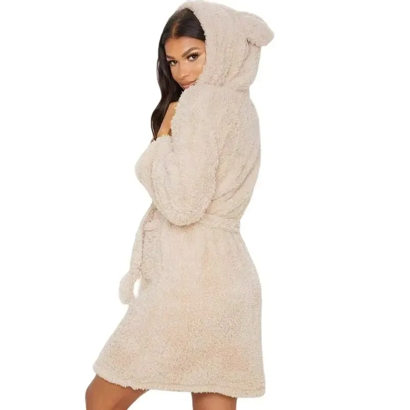 Autunno Inverno Cappotto peloso con orecchie carine Giacca allentata pigra Donna Manica lunga Kawaii Dolce con cappuccio Rosa Cachi Cappotto moda casual Y2k
