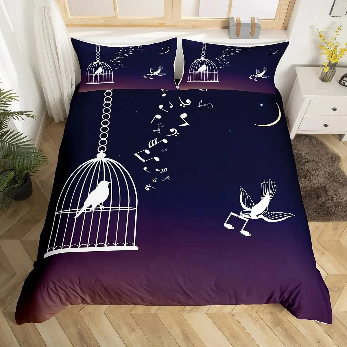 Music Guitar Duvet Cover King Queen Black White and Grey Graffiti Bedding Set Musical Notes Comforter Cover Musical Quilt Cover