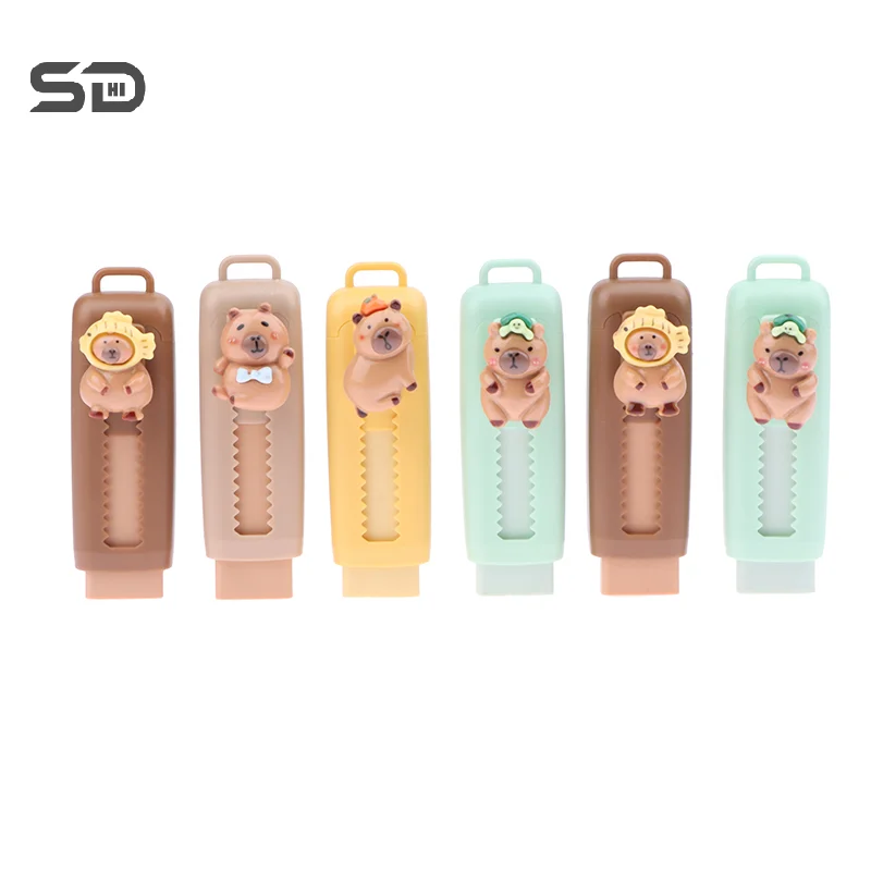 Kawaii Push Pull Capybara Eraser Cute Funny Pencil Rubber Kids Telescopic Eraser Office Supplies School Stationery Gift