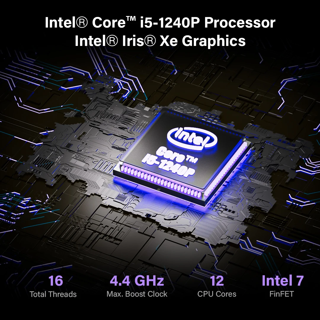 كمبيوتر Maxtang Intel Core i5 1240P 12C 16T 4.4 جيجا هرتز T صغير الحجم للغاية مع DDR5 64GB WIFI6 USB3.2 USB2.0 LAN USB-C للمكتب المنزلي