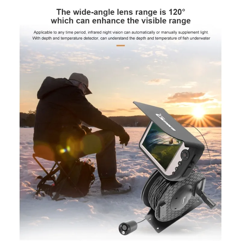 Best Quality Easy Use 5 Inch Underwater Video  Ice Fishing  500,000 Pixel Resolution 50M Cable for Ice Lake Fishing