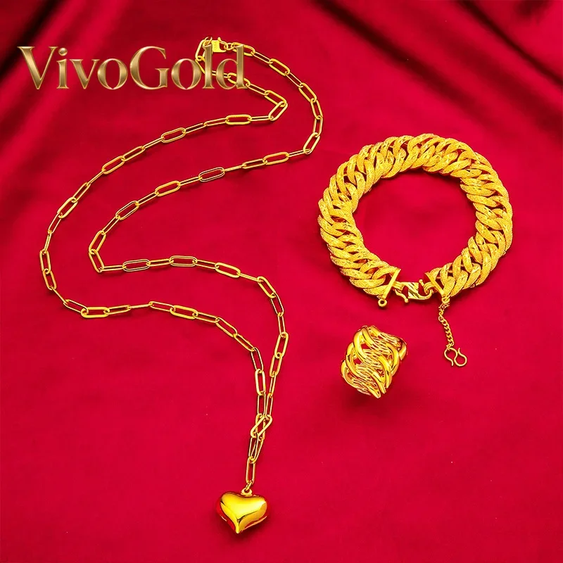 

VivoGold VivoGold Heart Set (Necklace, Bracelet, Ring) for Women24K GoldAU999 | Matte heart trio with "LOVE" engraving, subtle e
