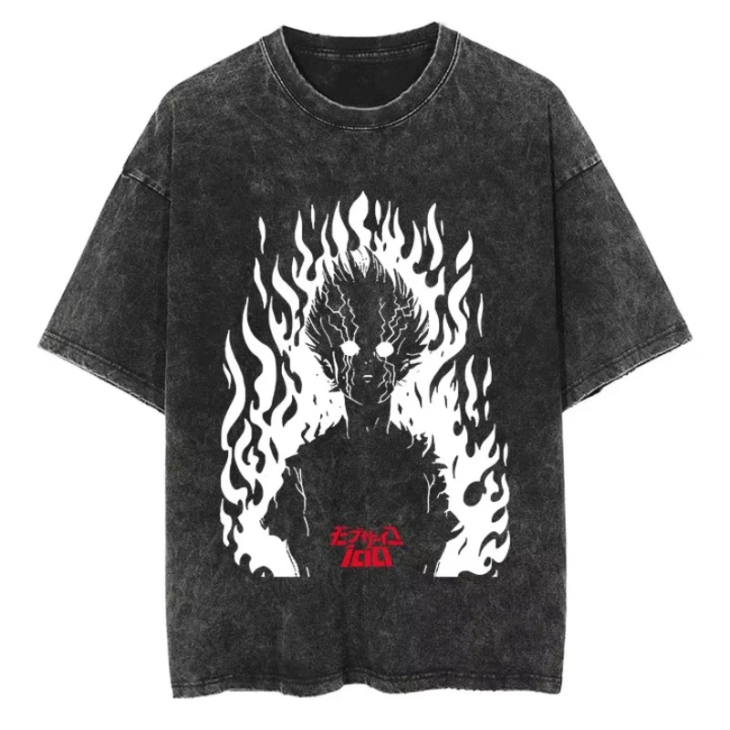 

Аниме Mob Psycho 100, стираная футболка, мужская уличная одежда, винтажная футболка с графикой в стиле Харадзюку, хлопковая повседневная футболка, летняя футболка с коротким рукавом