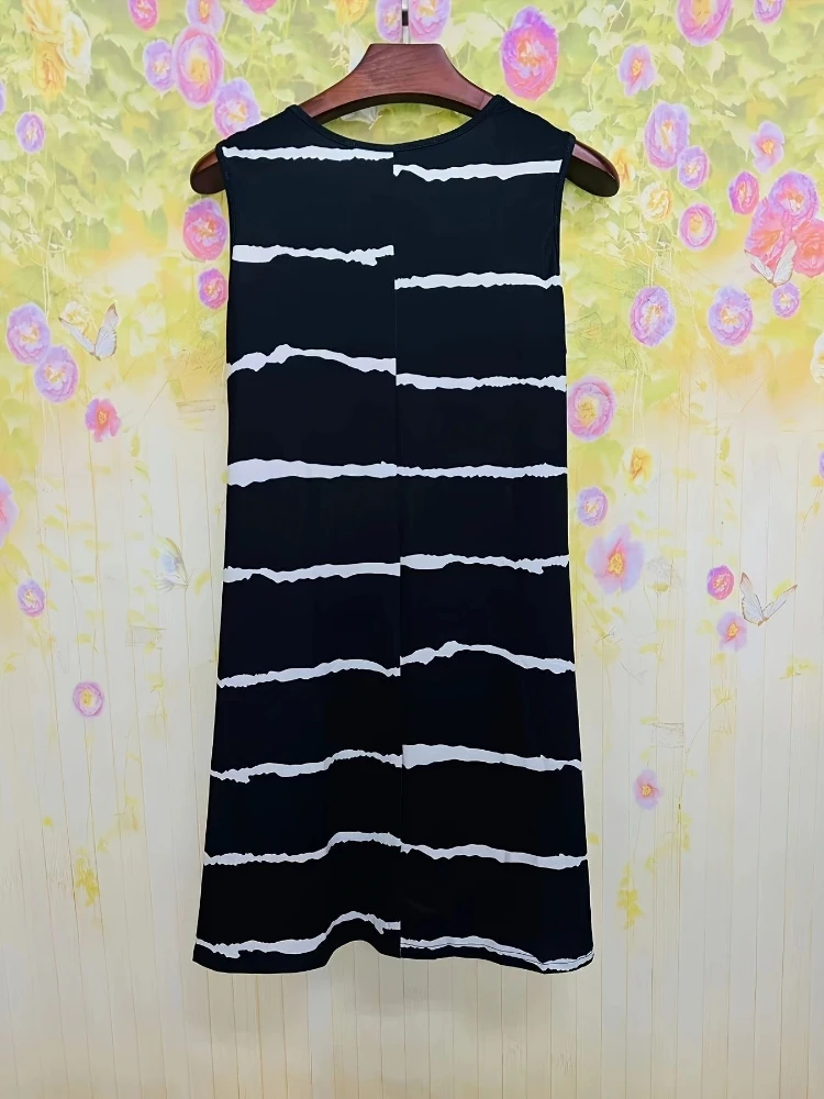 2023 dames slim fit gestreepte jurk - lente zomer mouwloze a-lijn midi-jurk casual losse loungejurk