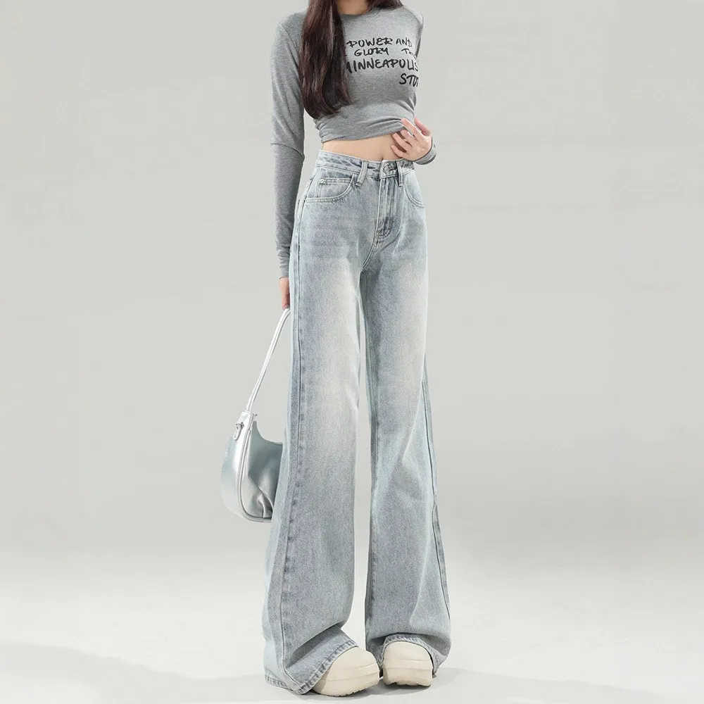 

High Waist Loose Fit Bell Bottom Jeans Women's Casual Style Spring Autumn New Loose Long Pants Harajuku Style Loose Jeans
