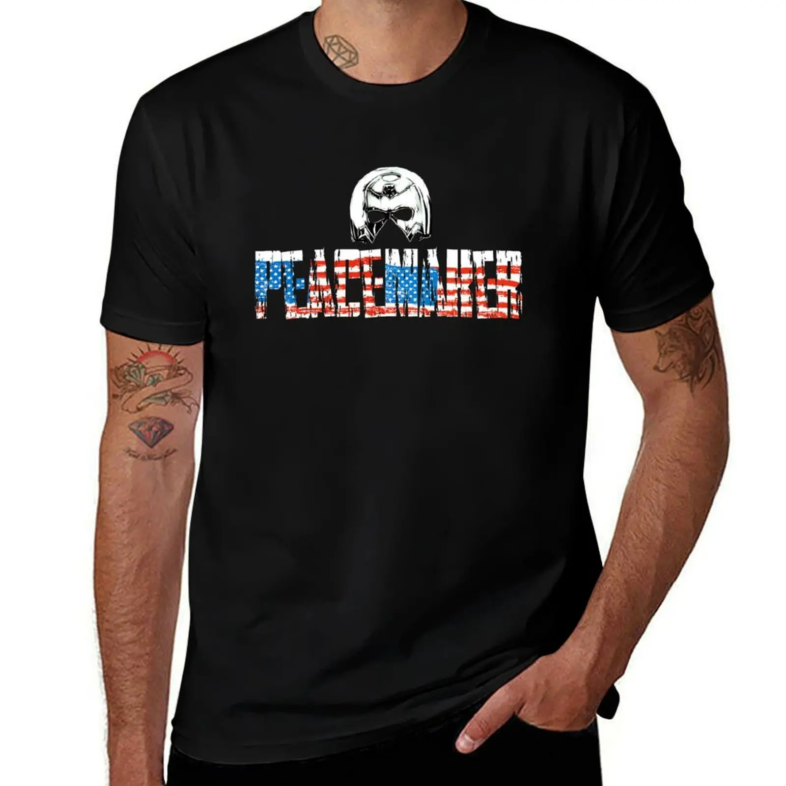 Peacemaker emblem with the image of the American flag T-Shirt anime stuff plus sizes men clothings