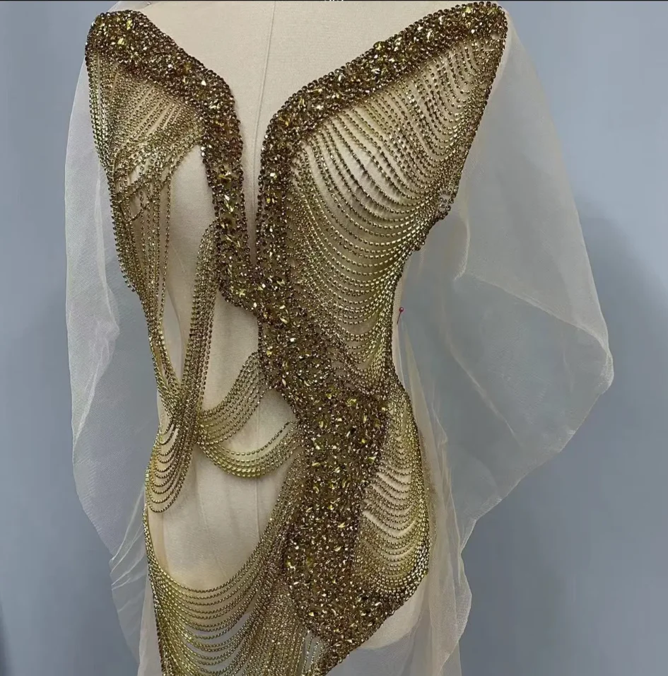 

Gold Newest wedding dress cocktail dress Beautiful Quality Perfect Material Sexy Lady Diamond Bodice Applique JY146