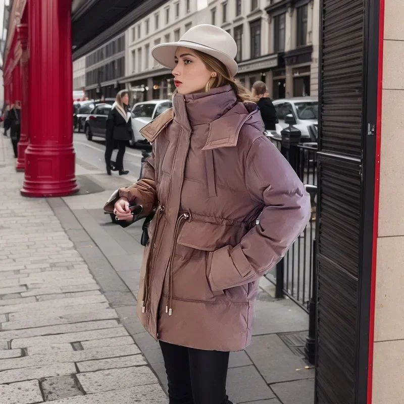 

Winter Women's Long Cotton Jacket Female Hooded Waist Drawstring Parkas Coats Women Multiple Pockets Casual Jacket Tops 2025 New