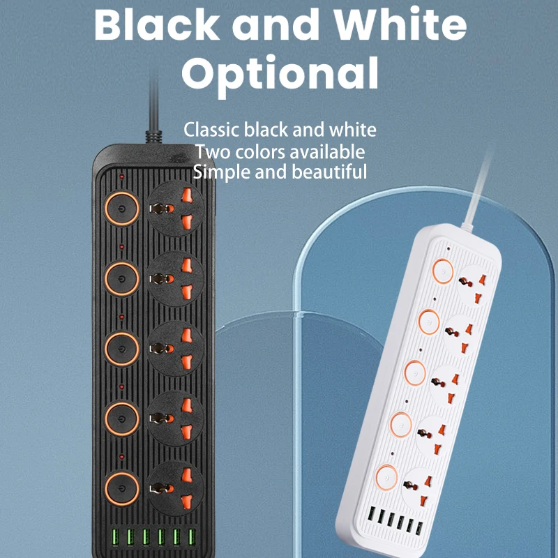 2mのマルチタップ電源タップ,延長ケーブル,USBポート,高速充電,ネットワークフィルター