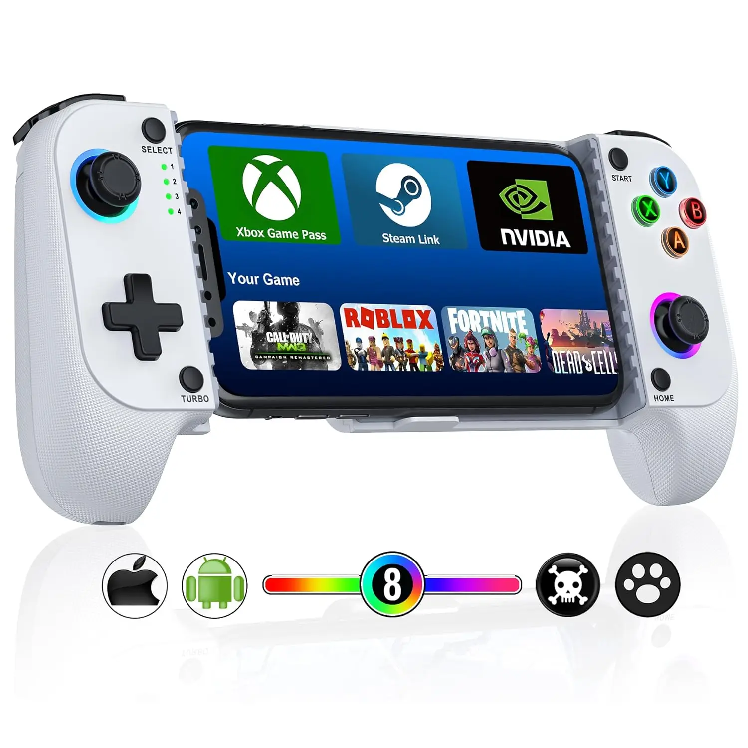 

Беспроводной мобильный игровой контроллер для iPhone/Android с джойстиками на датчиках Холла, RGB-подсветкой, функцией Turbo, триггерами и поддержкой приложений