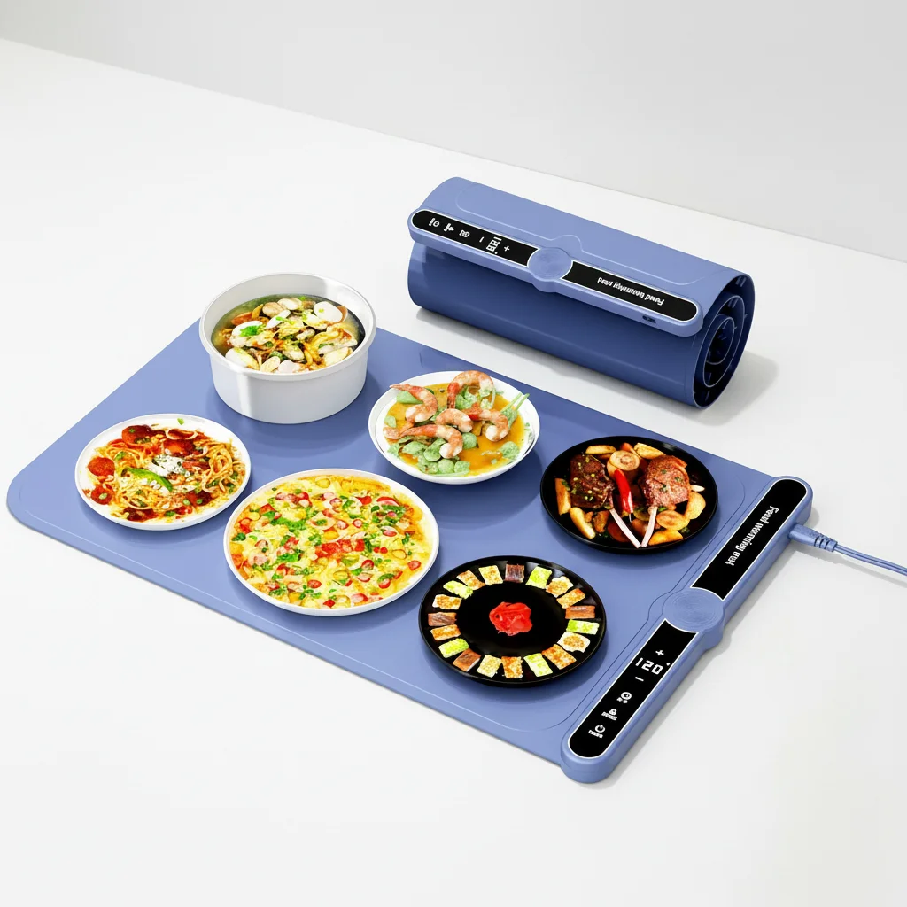 Electric Portable Coil Warming Tray 6 Burners Adjustable Temperature Foldable Outdoor Hot Plate Placemat Silicone Fast Heating