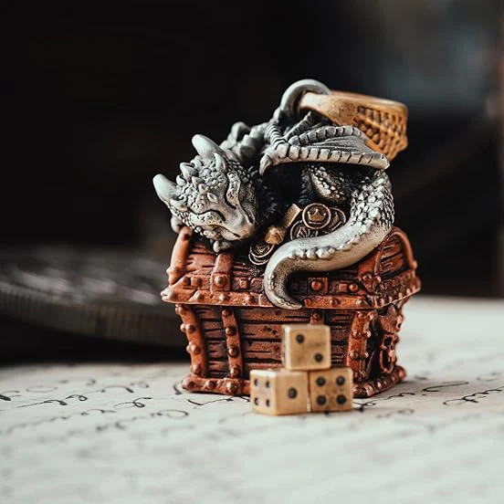 Dragon Treasure Chest Openable Pendant Necklace, Dice Inside Vintage Dragon Jewelry Unisex Gift