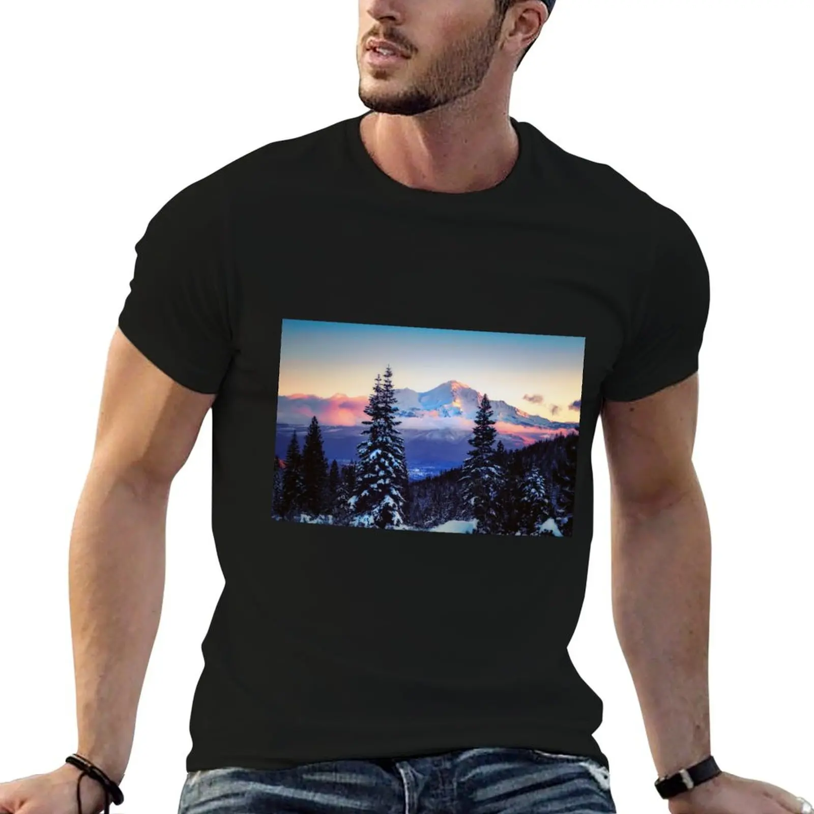 

man Shasta funny A of T-Shirt t t cotton City quality and Mt. Mount man high Shasta Glimpse shirt shirts