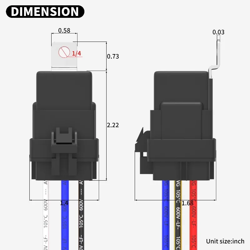 JD1914 Automotive Relay 24V 40A DC 5‑Pin SPDT Waterproof Relay Kit with 12AWG 16AWG Bosc‑Style Socket Harness