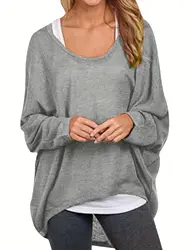 Women's Plus Size 1XL-5XLFashion Bat Sleeve Pullover T-shirt Spring and Autumn Ladies Casual Off Shoulder Loose Fashion Top