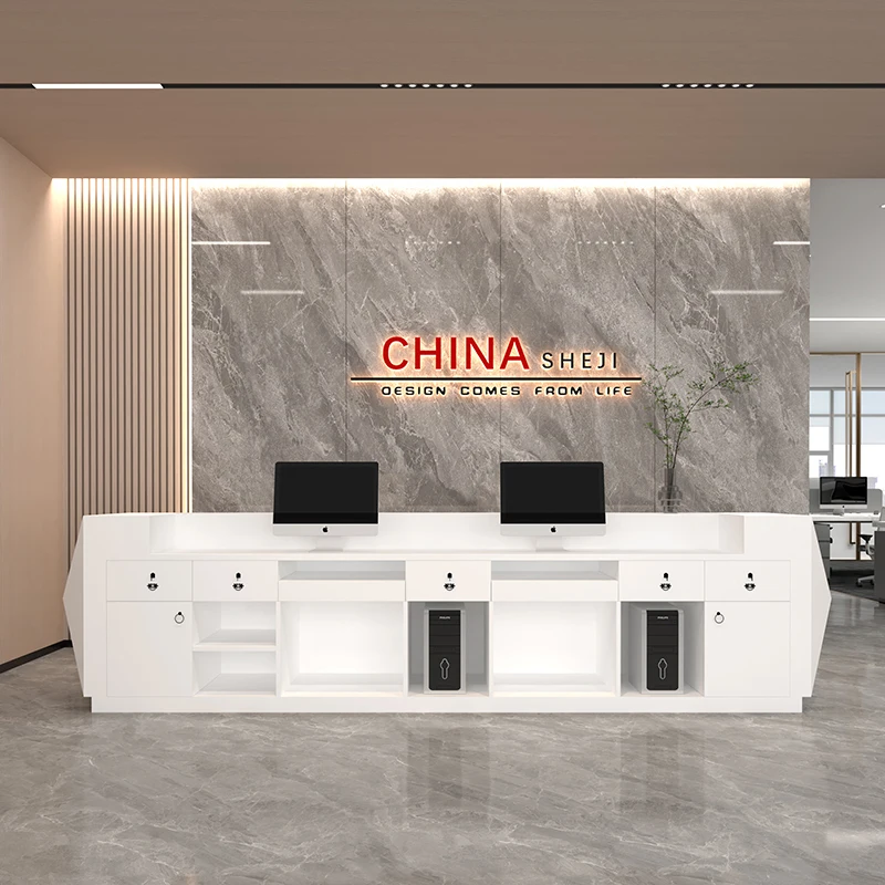 Custom-made FRP company front desk special-shaped paint simple modern office reception desk beauty salon cashier