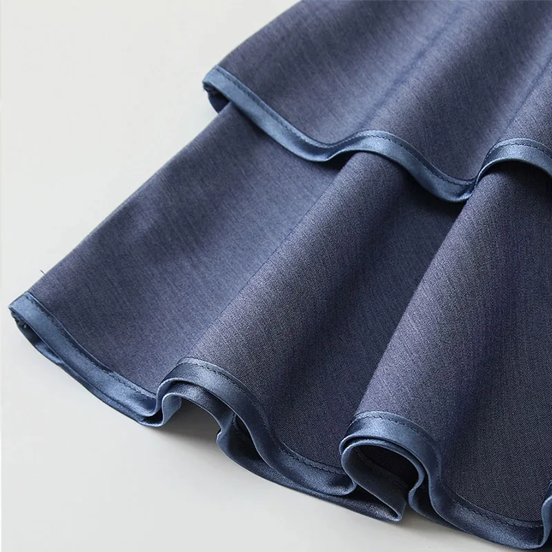 22025 Summer Girls Boutique Clothes Korean Fashion Cute Doll Collar Sleeveless Denim Blue Princess Kids Dress Baby Dresses B016