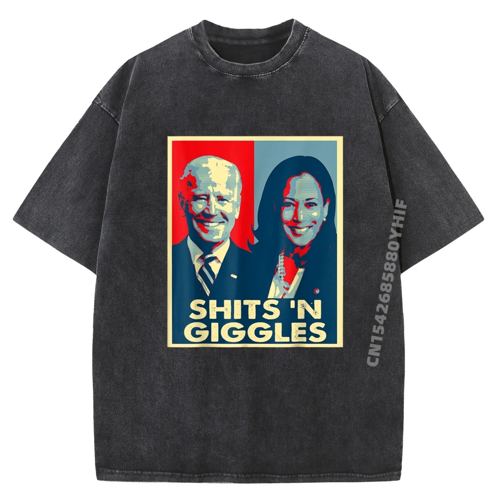 

Funny Anti Biden Harris Shits'n Giggles Political Black T Shirt Unisex Men's T-Shirts Breathable Design Washed Tops