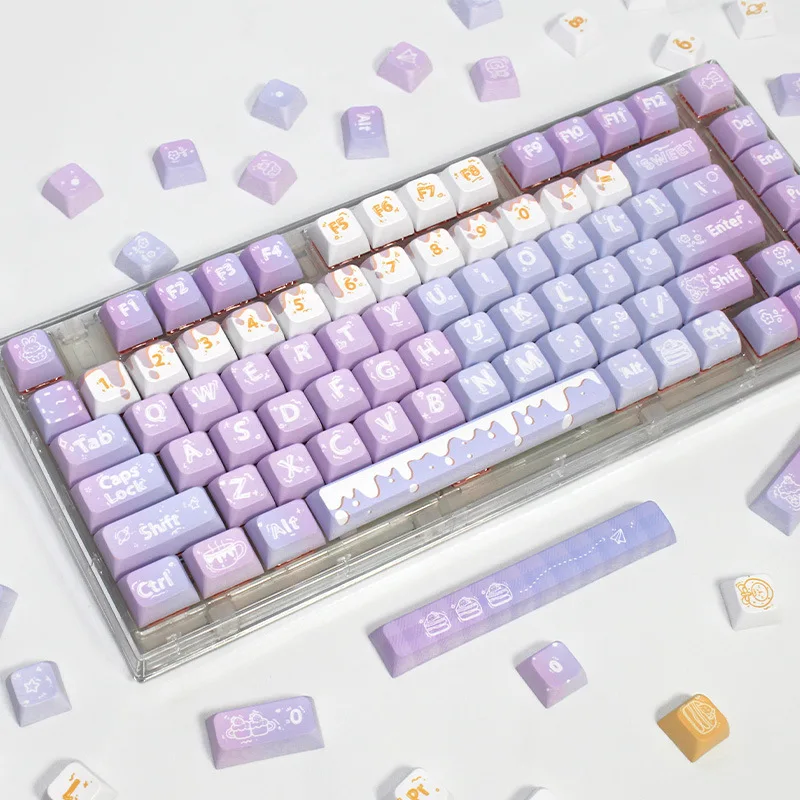 Keycap fantasi ungu bahan PBT kue XDA Set sublimasi lima sisi tutup kunci Keyboard mekanis Universal