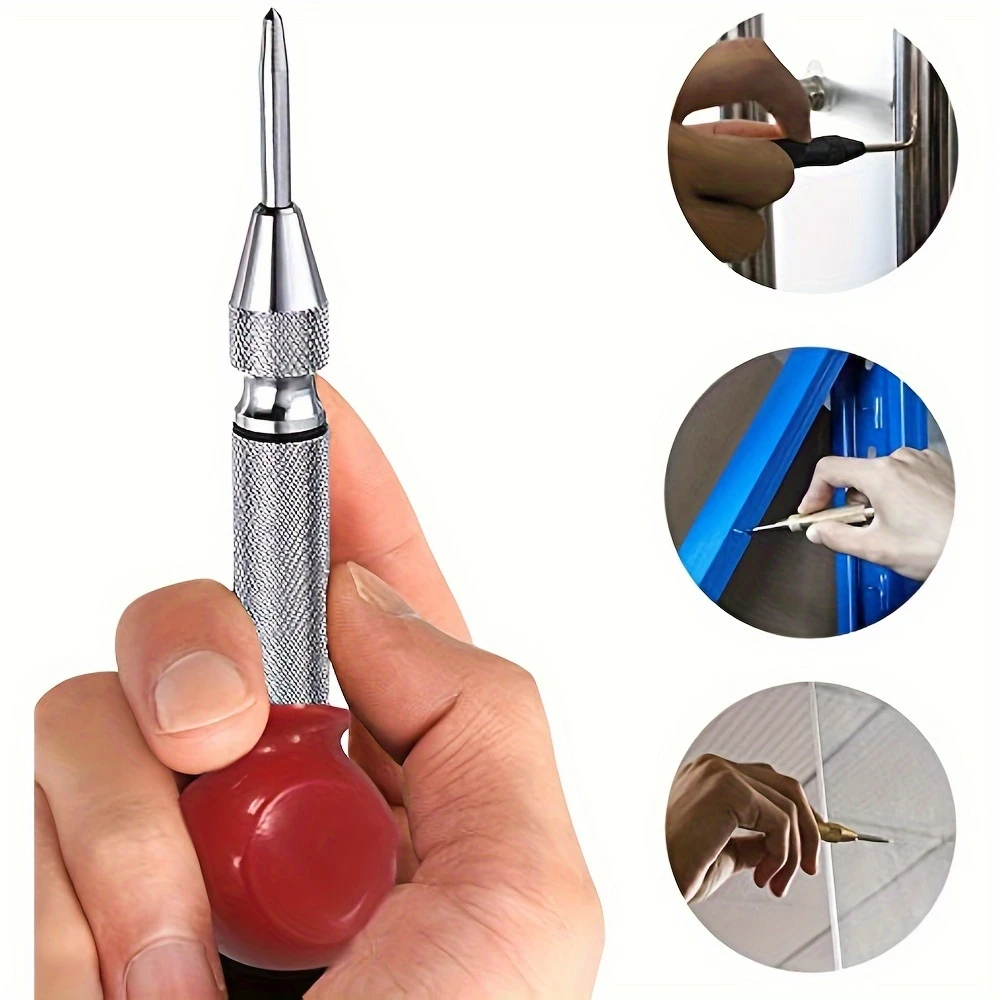 2pcs Automatic Spring Loaded Center Punch Set for Metal Wood Concrete Glass&Plastic Woodworking Opener Locator Punch Hole Tools