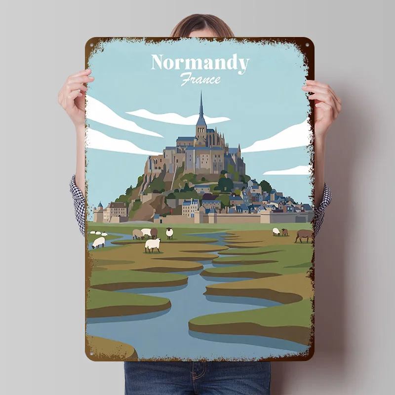 Normandy France Poster Customized Vintage Metal Signs Wall Art Retro Tin Plaque for Home Decor Living Room Decoration At Home