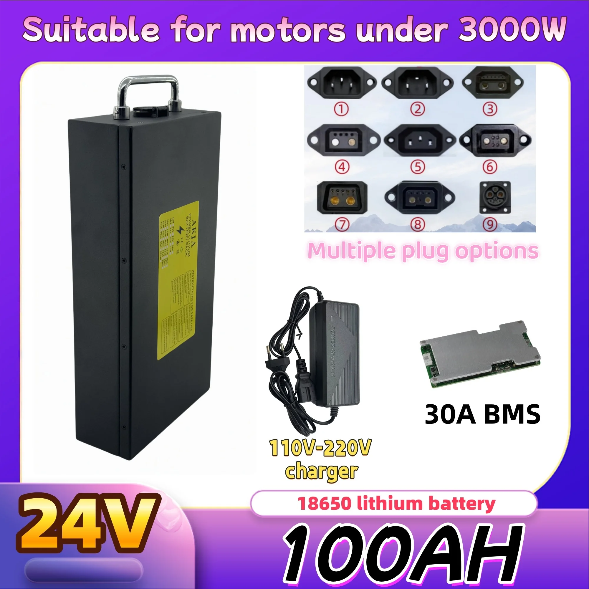 

Air fast transportation 24V100AH 18650 lithium battery Lithium battery pack Suitable for motors below 250-3000W