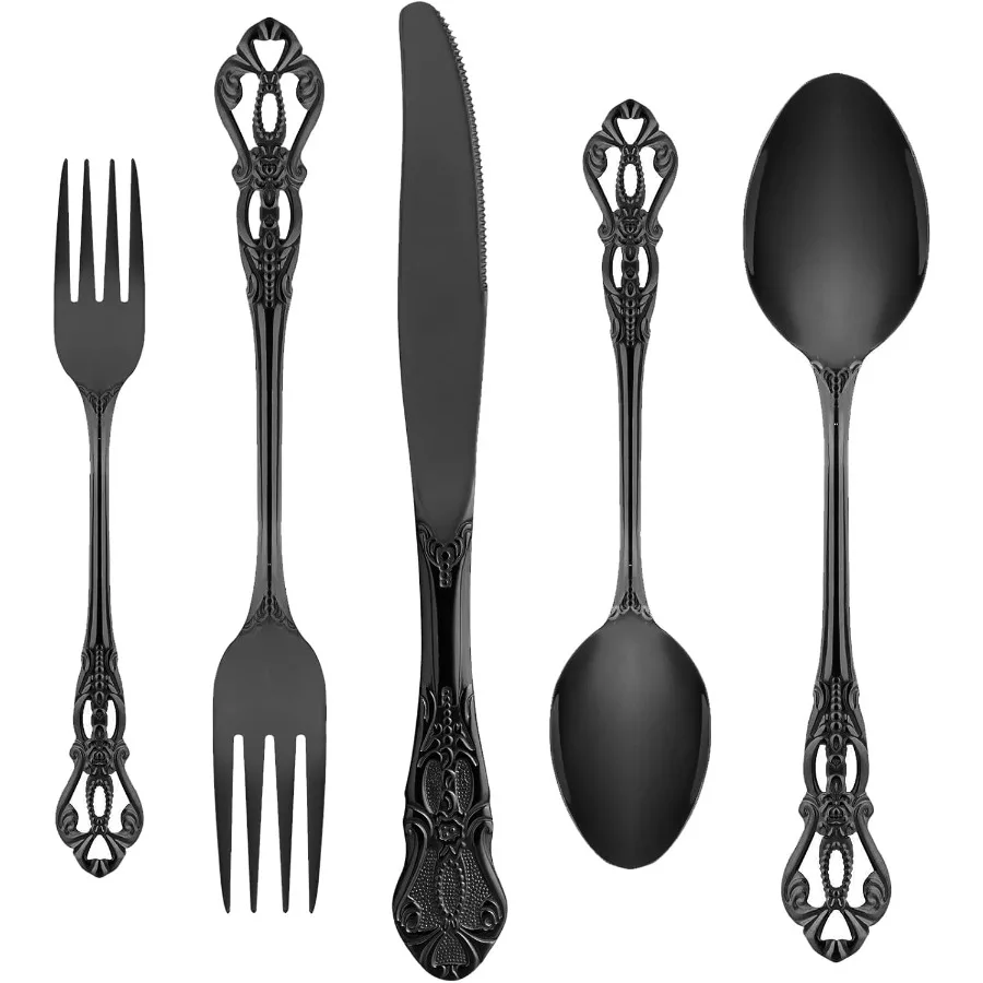 

Черный набор столовых приборов из нержавеющей стали на 8, великолепный королевский набор столовых приборов в стиле ретро, 40 предметов, набор столовых приборов, кухонная утварь se