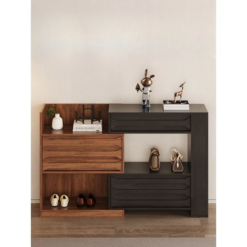 

Light luxury shoe cabinet telescopic modern simple solid wood storage shoe rack log wind light luxury home storage