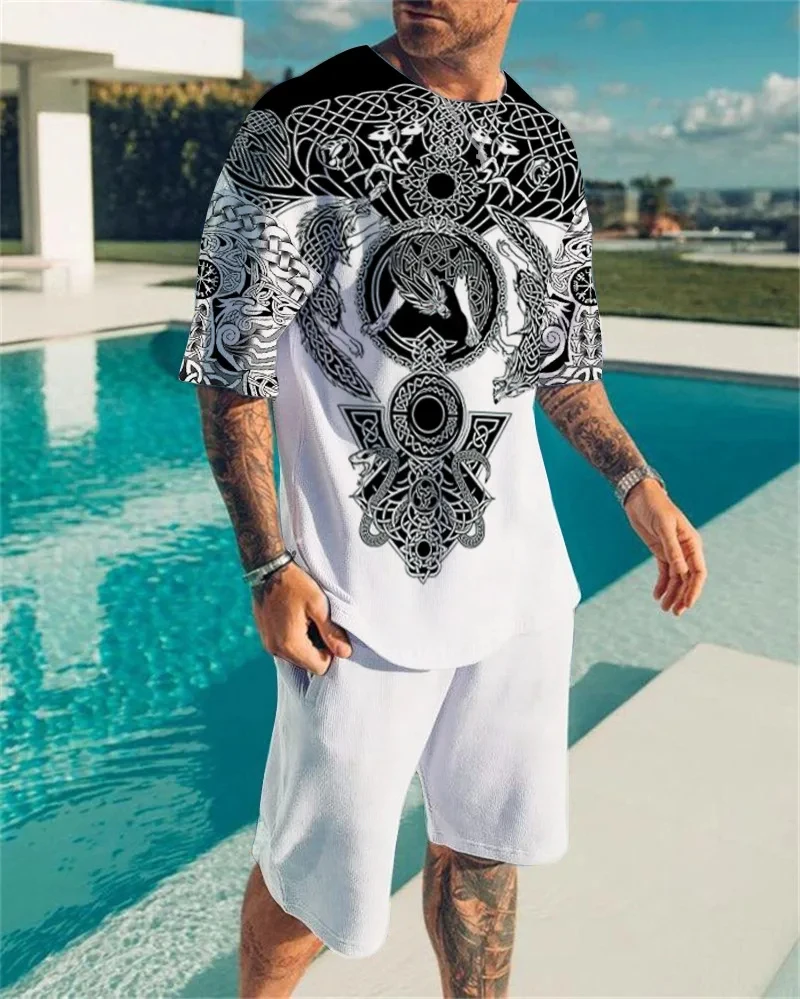 Camiseta con estampado 3D de calavera de terror para hombre y mujer, conjunto de 2 piezas, Camiseta con cuello redondo, camiseta de Hip Hop, sudadera Unisex