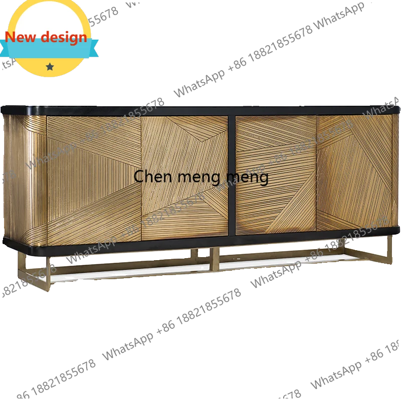 

Американский телевизионный шкаф в стиле лёгкой роскоши, золотистый, под старину, четырёхдверный, элитный, на заказ, для виллы, напольный шкаф для домашних развлечений