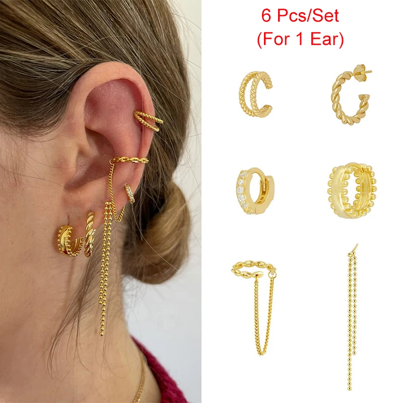 TIANDE Gold Plated Earring Set for Women Boho CZ Zircon Ear Cuff Women\'s Stud Hoop Drop Earrings 2022  Fashion Jewelry Wholesale