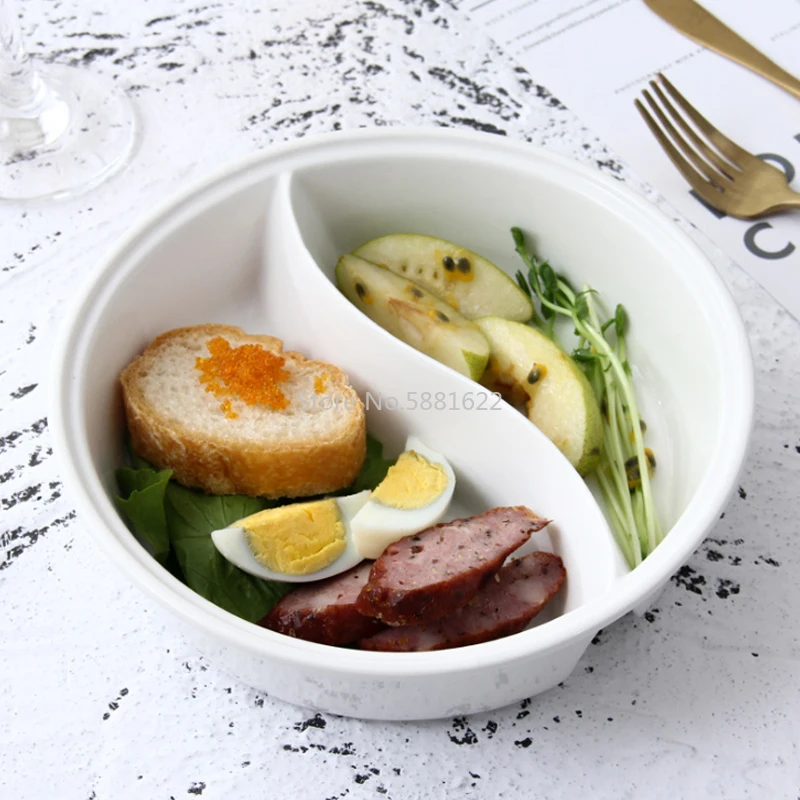 

Керамическая большая суповая миска с двойным разделителем, круглая тарелка для фруктов и салатов, блюдо для торта, хлеба, десертов, поднос для лапши, кухонная посуда для хранения