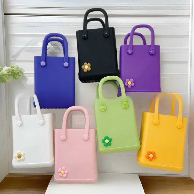 

Cute Summer Beach Vaion EVA Jelly Handbag Women's Handbag DIY Accories Holes Hole Bag Simple aron Color Flower Pattern