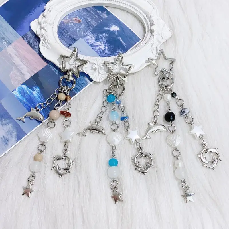 موضة دولفين شل ستار المفاتيح النسخة الكورية الخرز كيرينغ مفتاح السيارة حامل ظهره قلادة حقيبة اكسسوارات الديكور
