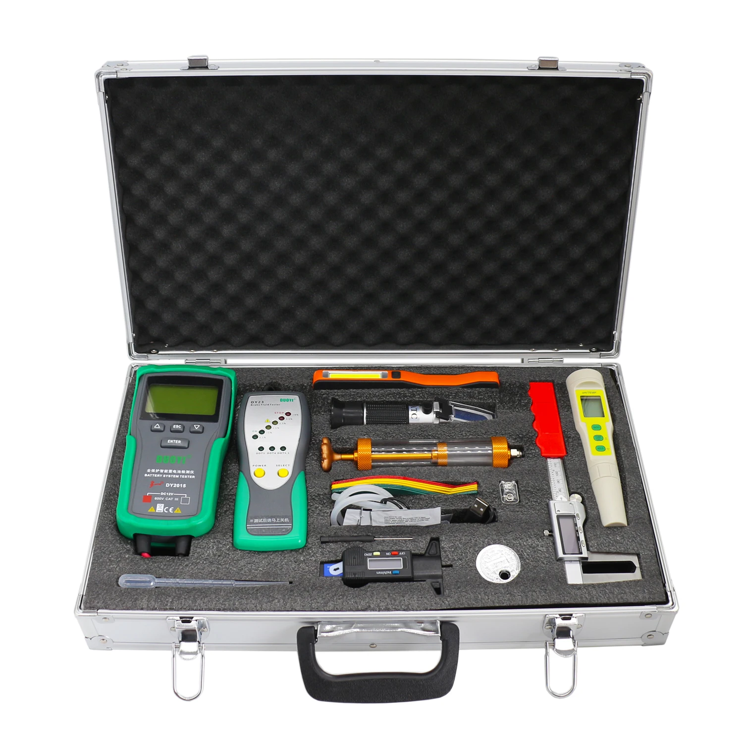 

Automotive Battery Brake System Coolant Detection Kit, LED Work Lamp, Spark Plug Gap Measurement Tool, Aluminum Alloy case