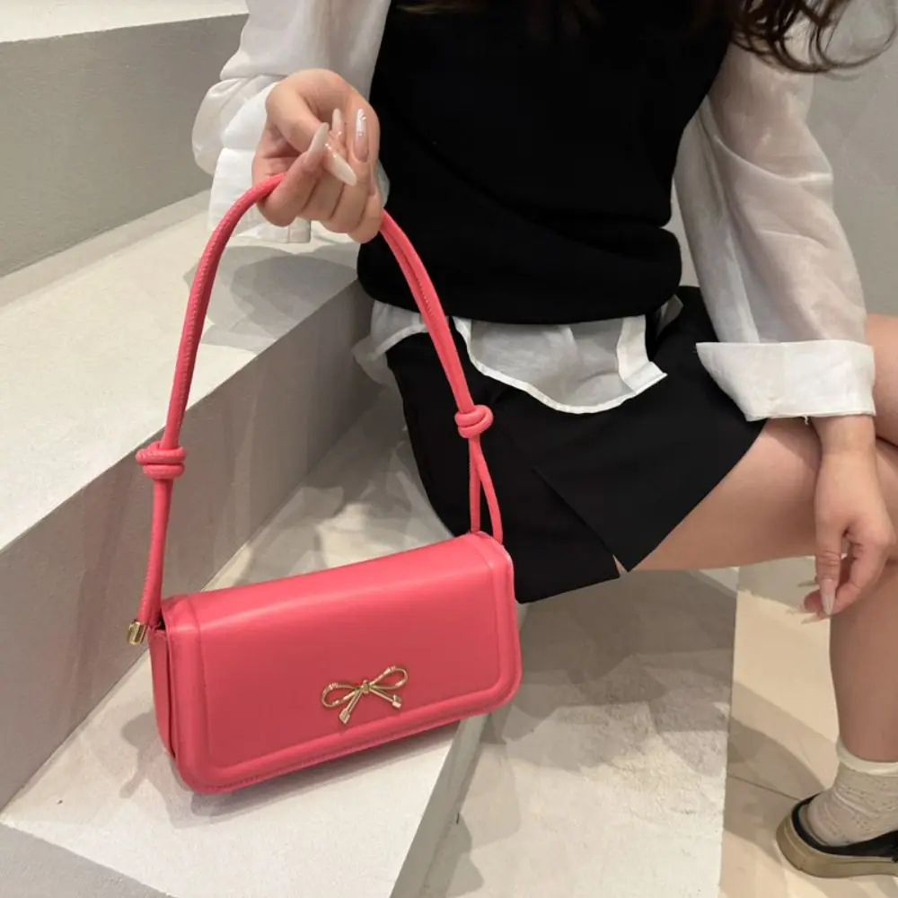 Универсальная однотонная сумка через плечо с бантом из искусственной кожи, корейская сумка подмышки, квадратная сумка через плечо с милым бантом, сумки