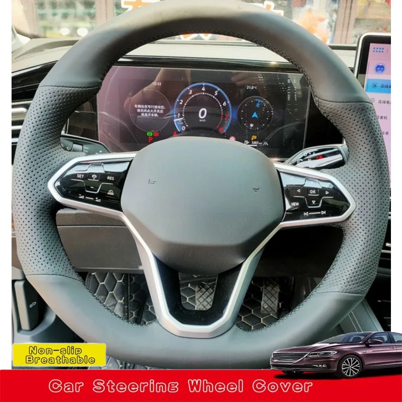 

Custom Hand Sewing Genuine Leather Car Steering Wheel Cover For VW Atlas Golf 8 Mk8 Jetta Passat B9 Tiguan Sharan