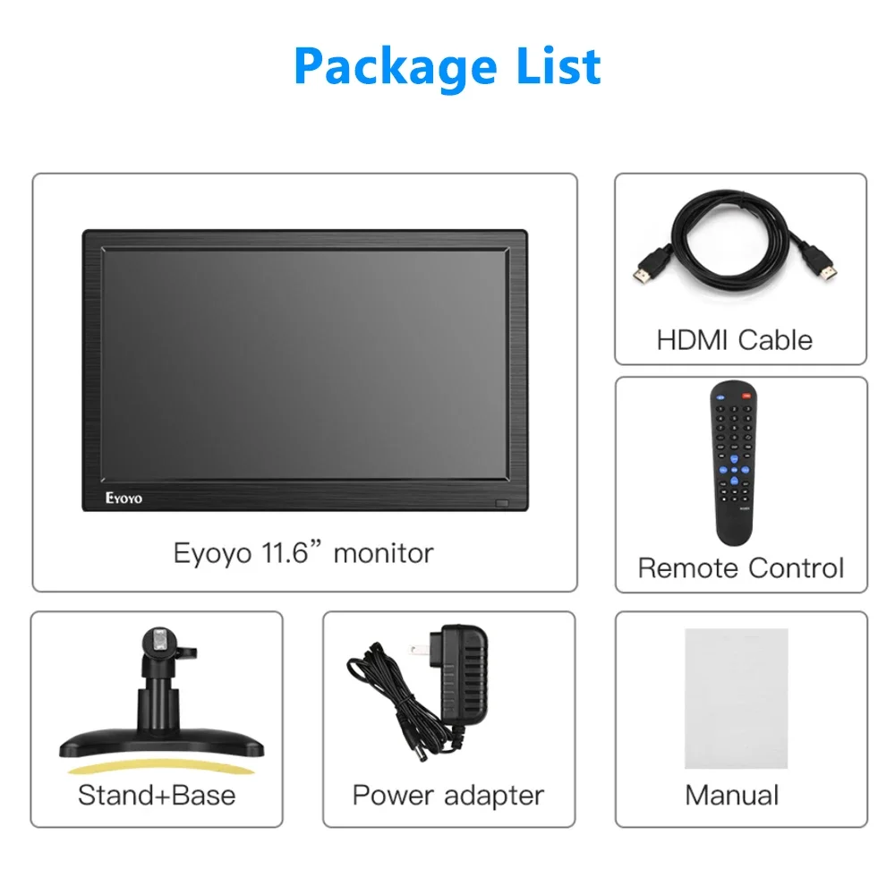 Imagem -06 - Eyoyo-monitor de Secretária Pequeno com Colunas Duplas Ecrã de Segurança Cctv Hdmi Vga Bnc av Entradas Usb Lcd de 12 Resolução 1366x768