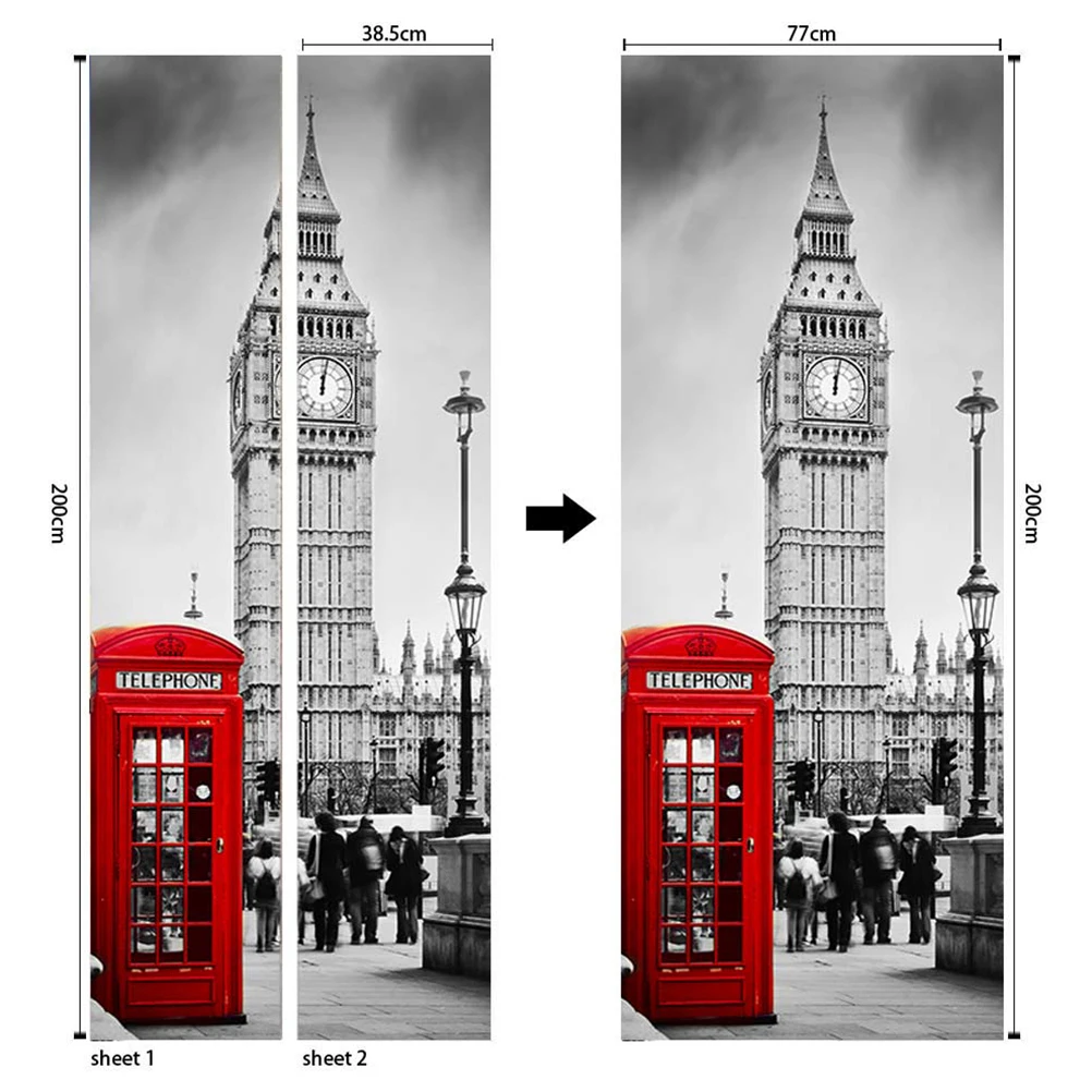 

3D Waterproof Door Stickers Decor Self Adhesive Wall Mural PVC Material Creative Pattern Home Decoration