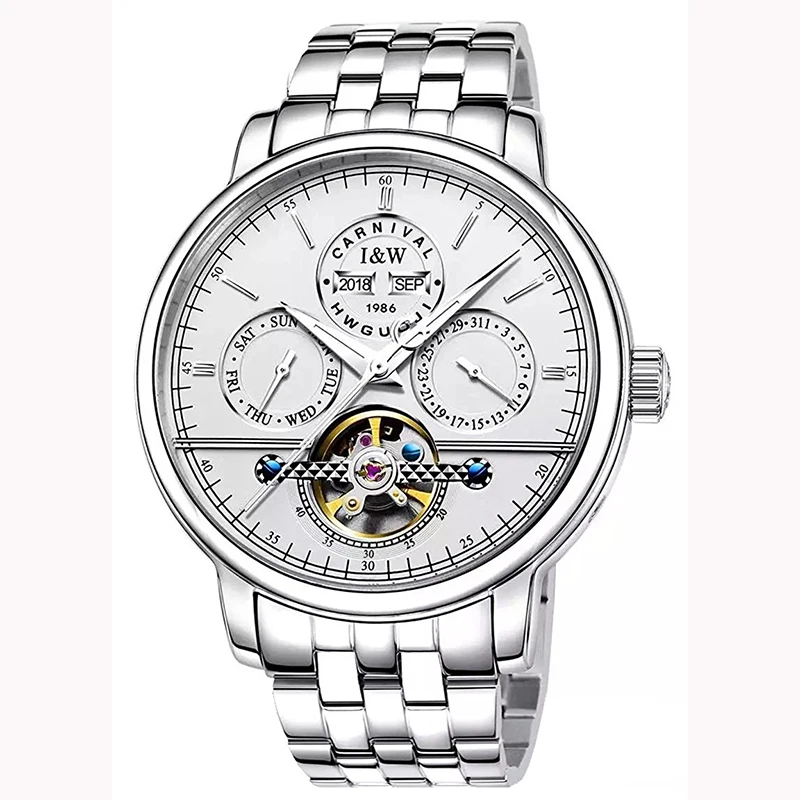 CARNAVAL Luxe eeuwigdurende kalenderhorloges voor heren Hoge kwaliteit Tourbillon automatisch horloge 2025, saffier waterdicht Reloj Hombre