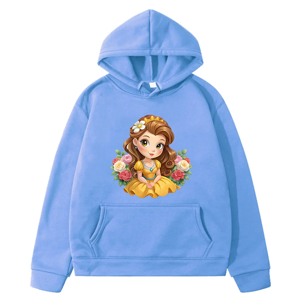 Hot Selling Belle Princess Children Sweatshirts Spring Autumn Cartoon Printed Graffiti Cute Kids Clothing Girls Comfortable Top