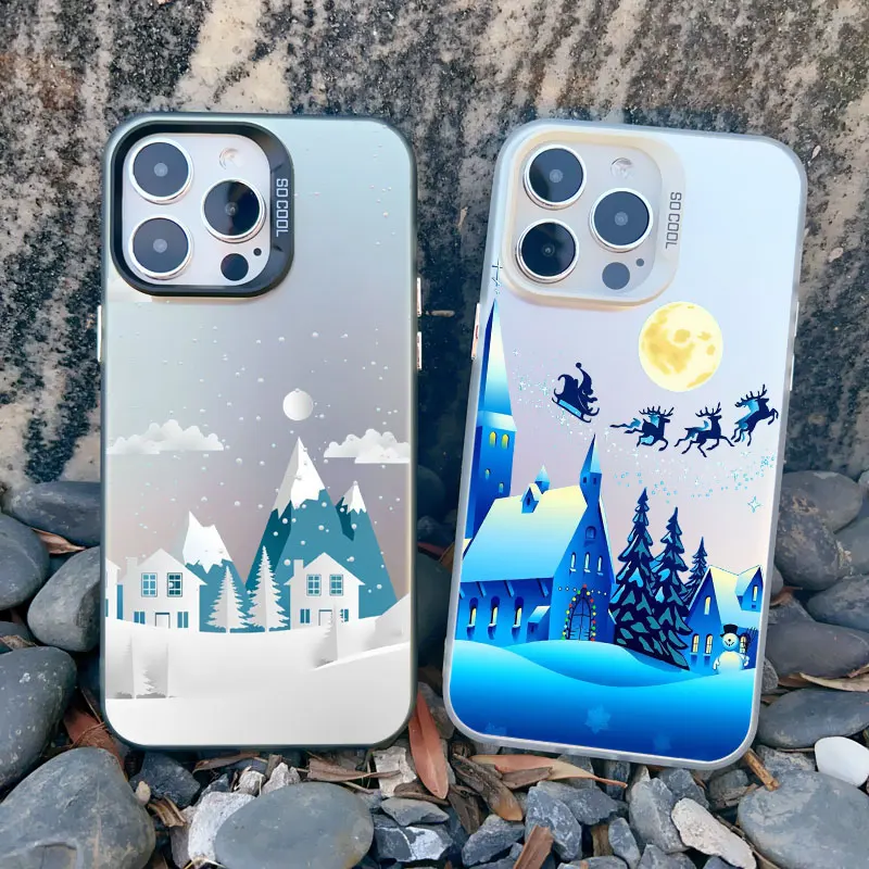 Merry Christmas Tree Snow Scene Phone Case for iPhone 15 Pro Max 14 13 12 Mini 11 Pro Max 16 14 plus Shockproof Laser Back Cover