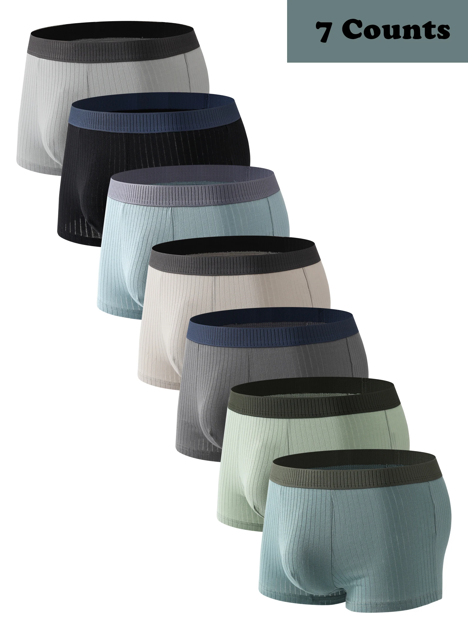 

7-Pack Men's Cotton Boxers - Ribbed, Colorful Waistbands, 7 Colors, Soft & Breathable