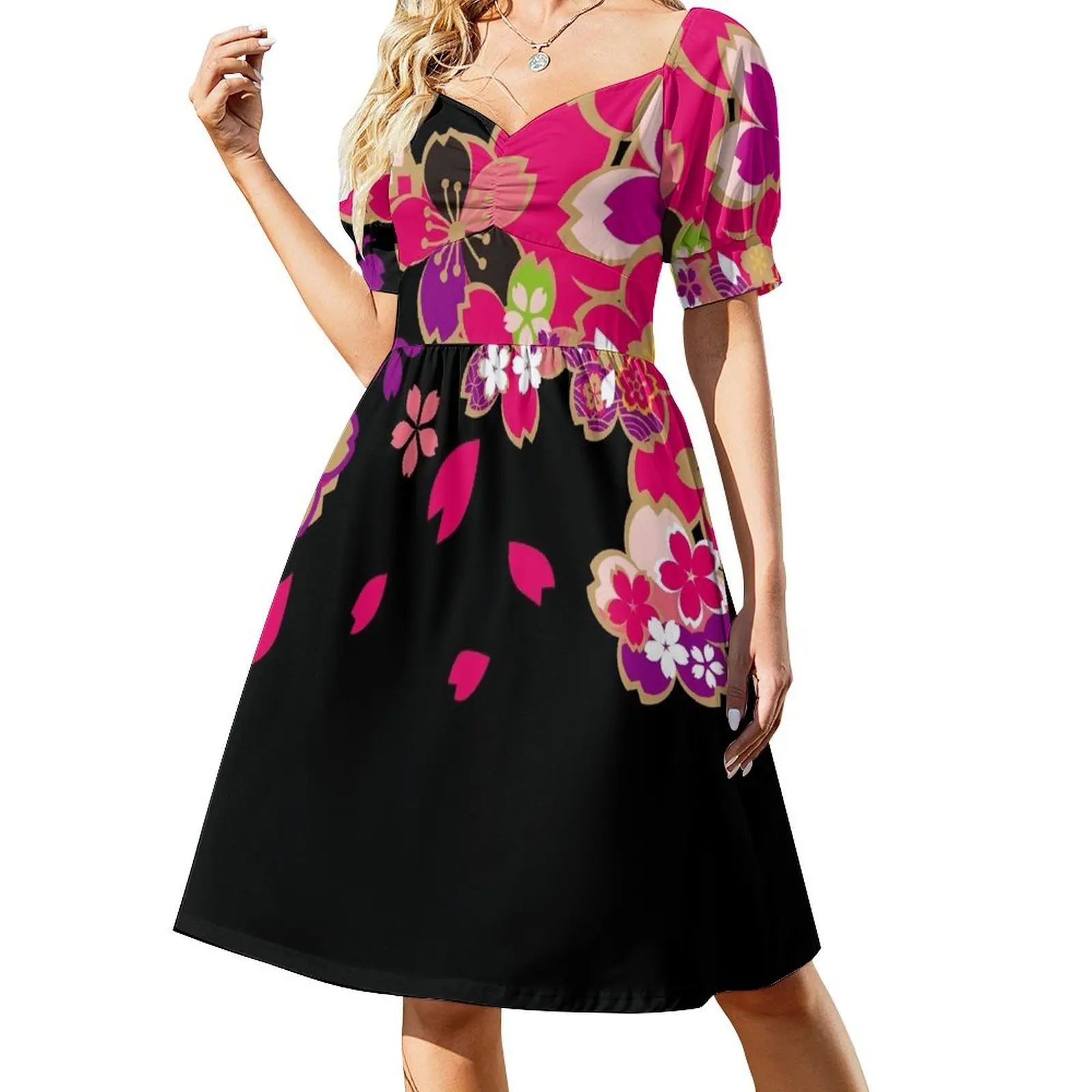 

Beautiful cherry blossoms of Japan　3 Short Sleeved Dress evening dress woman beach outfits for women Dress