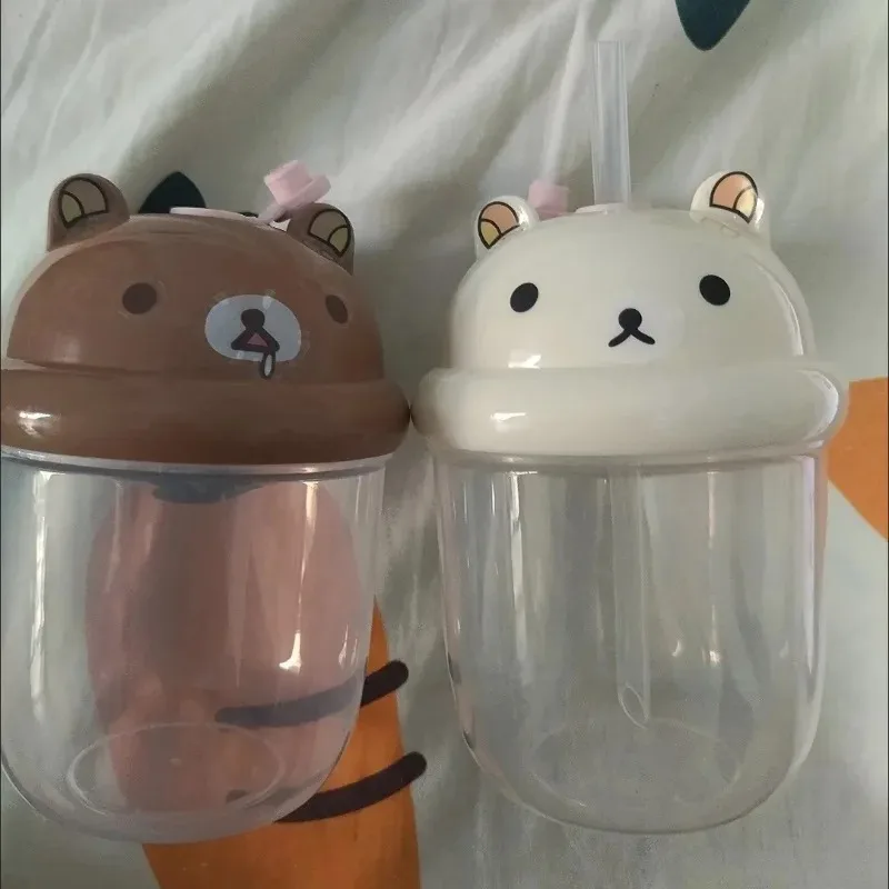 Kawaii Rilakkuma Plastic Straw Cup Cute Mini Water Cup Student DIY Sticker Large Capacity Plastic Milk Cup Tons Ton Cup Gift